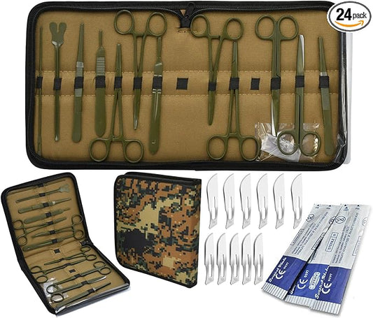 24 PC U.S. Army Style Surplus Emergency Survival Kit - Bleed Contol Kit - First Aid Kit - Zipper Pouch MLT-02