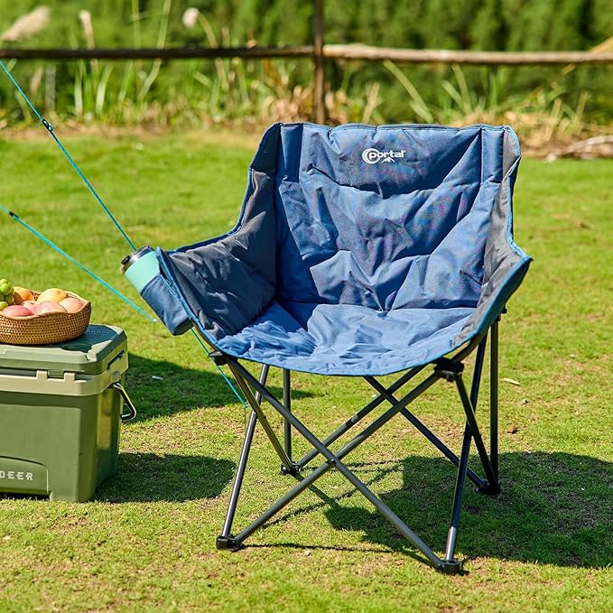 Portal 32" Oversized Camping Chair, Foldable Heavy Duty 350 lb Padded Ergonomic Seat for Big & Tall Adults, Pinch-Free Extra Wide Design Featuring Cup Holder & Carry Bag for Fishing, Lawn & Sidelines