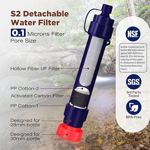 Membrane Solutions Gravity Water Filter 1 Gallon, NSF/ANSI 42&372&401 Certified, 0.1μm Versatile Water Purifier Camping with Adjustable Tree Strap Storage Bag, Survival Gear for Emergency Preparedness