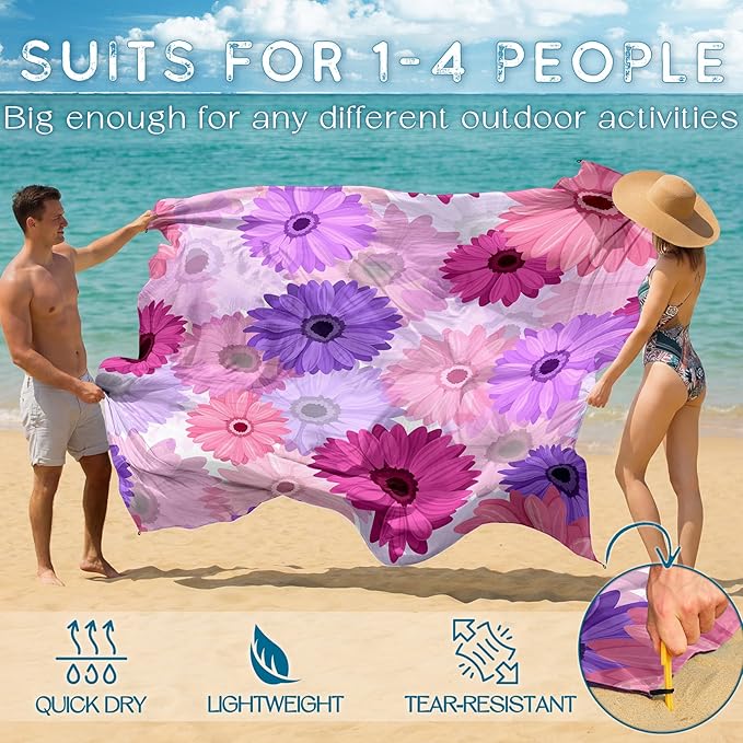BYDOLL Beach Blanket 78''X81'' Waterproof Sandproof Suits1-4 Adults Oversized Lightweight Large Blanket Picnic Mat for Beach Sand Free Travel Camping Hiking Picnic