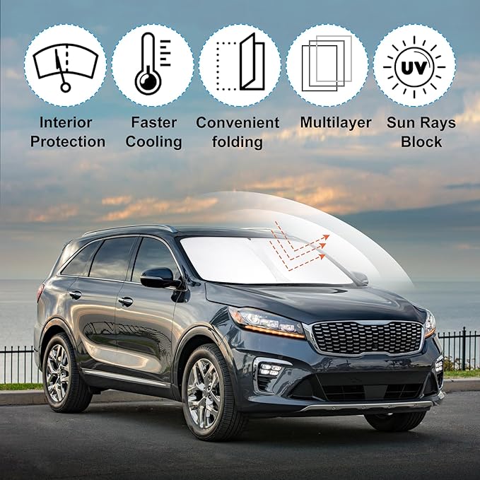 Windshield Sun Shade Custom Fit 2016 2017 2018 2019 2020 Kia Sorento Accessories Foldable Sunshade Sun Blocker Front Window Shades Covers Keep Car Cooler