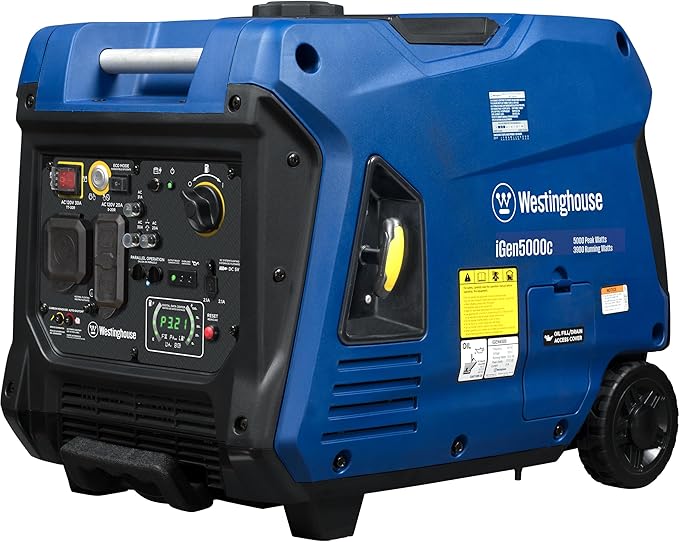 Westinghouse 5000 Peak Watt Super Quiet Portable Inverter Generator, Remote Electric Start with Auto Choke, RV Ready 30A Outlet, Gas Powered, CO Sensor, Parallel Capable