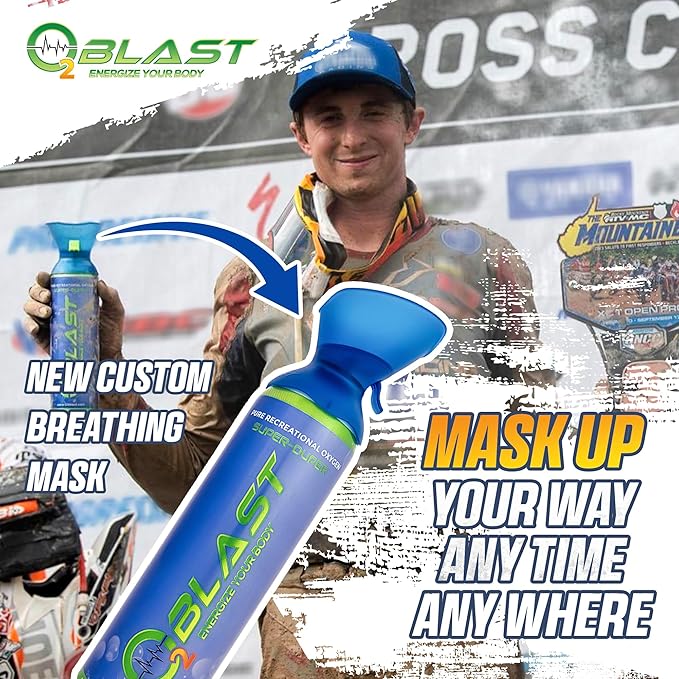 O2 Blast - Portable Oxygen Can, Filled with 99.99% Pure Oxygen in a Can with Breathing Mask for Sports, Travel, and High Altitude Use | On-the-Go Air Support for Hiking and Outdoors – 10L, 5-Pack
