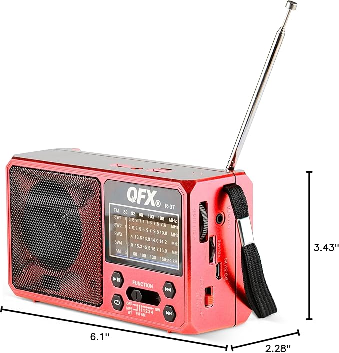QFX R-37 (AM, FM, SW1) 6-Band Solar Powered Radio with Bluetooth, LED Flashlight, USB & Micro SD Ports