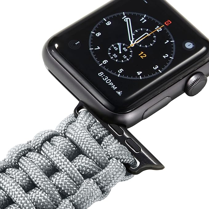 Savior Survival Gear Paracord Watch Band, Compatible with Apple Watch Band 49mm 46mm 45mm 44mm 42mm, iWatch Band Series Ultra 10 9 8 7 6 5 4 3 2 1 SE – Adjustable strap for men (Neutral Gray, X-Large)