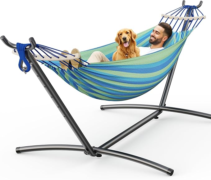 ANAGOO Double Hammock, Heavy Duty Portable, 500 lb Weight Capacity, Perfect for Both Indoors and Outdoors, 2 Person Hammock with Carrying Bag, Wide Blue