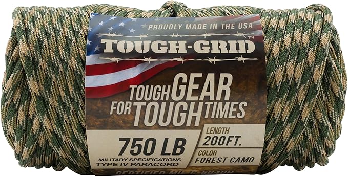 TOUGH-GRID 750 Paracord Military Grade Nylon Rope - Type IV Mil-Spec Made in USA - Tactical Survival Cord