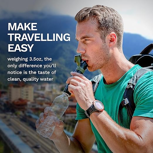 Survivor Filter Squeeze Kit – Emergency Water Straw with 2 Collapsible 33.8 fl oz Bottles – USA-Tested – 0.05 Micron Filtration – Portable Outdoor Water Filter for Camping & Hiking – No Expiration