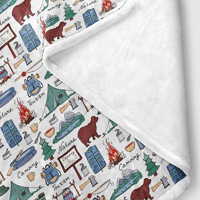 Large Fleece Travel Throw Blanket for Couch, Sofa, Camping Throw Blanket, Outdoor Super Soft and Warm Blankets, Camper Throw All Season Use, Cozy, Plush, Lightweight, 50"X60" ﻿