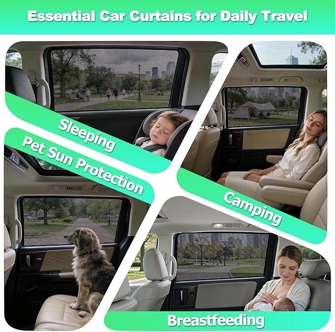 Car Window Shades for 2018-2024 Odyssey, 4PCS Rear Side & Quarter Window Sun Shades, Magnetic Breathable Mesh Privacy Covers, UV Protection & Heat Insulation for Baby, Travel & Camping