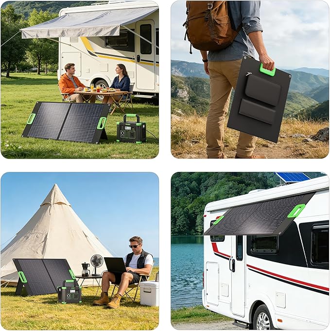 100W Portable Solar Panel for Power Station Generator, 23.5% High Efficiency ETFE 18V Foldable Solar Charger for Outdoor Camping RV Offgrid