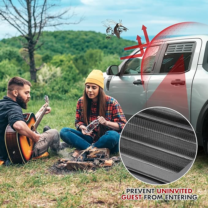 Mabett Rear Window Vents for Ford Maverick 2022-2025 Accessories, Window Cover with Mesh Net for Outdoor Camping Dog Travel Ride(2 Pcs for Rear Window)