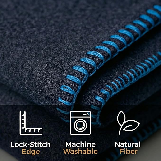 Wool Camping Blanket – 70% Wool Heavy-Duty Military Style Throw, Warm & Washable, Fire Retardant Cover for Emergency, Survival & Outdoor Use – Perfect for Camping, Car, Home & Hiking, Navy 66x90