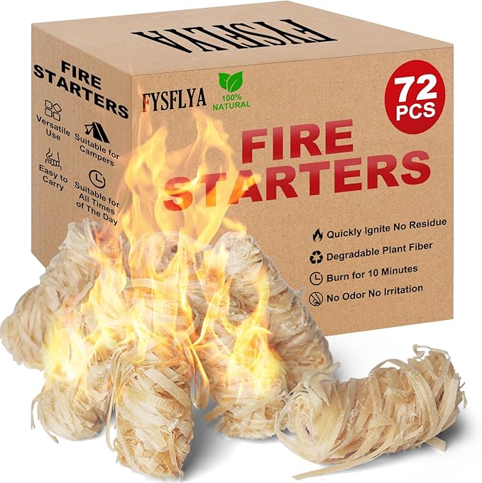 72PCS Fire Starter-Natural Fire Starters for Campfires, BBQ, Fireplaces, Barbecues, Chimneys, Fire Starters for Pizza Ovens, Fireplaces, Grills and Other Scenarios, Charcoal Starters