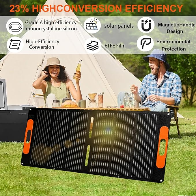 100W Portable Solar Panel for Power Station,20V Foldable Solar Panel Charger with Kickstand,Dual USB & Type-C Output,>23% High Efficiency IP65 Waterproof for Camping,Hiking,RV Trips