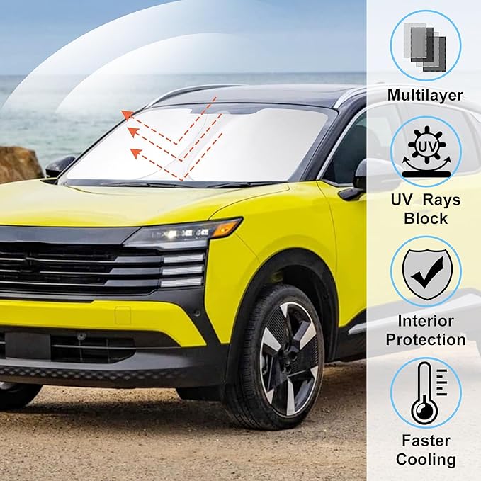 Windshield Sun Shade Custom Fit 2025 2026 Ni ssan Kicks Accessories Foldable Sunshade Sun Blocker Front Window Shades Covers Keep Car Cooler