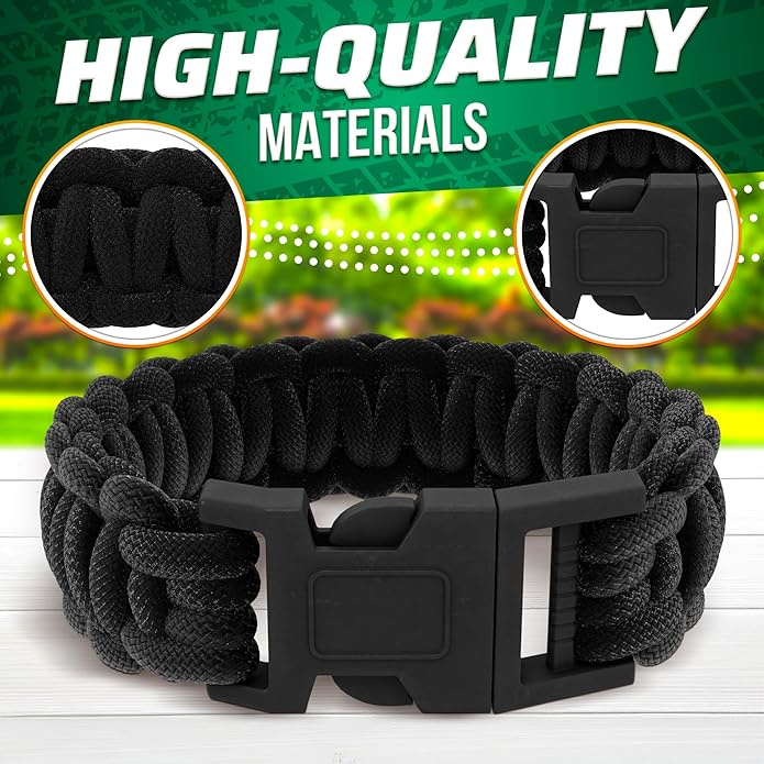 Paracord Bracelets for Men and Women – Adjustable Survival Paracord Bracelet with 10 ft Nylon Survival Cord, Flint Fire Starter, Compass, Whistle & Scraper – Gear for Camping, Hiking, Fishing & Travel