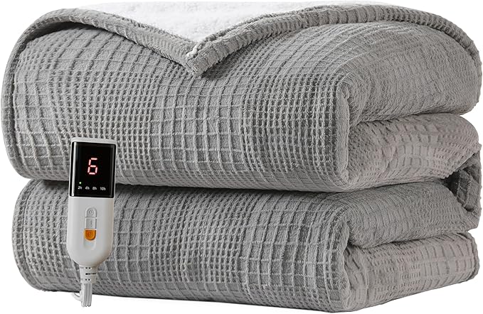 Texciting Heated Blanket Electric Blanket Throw 50''X60''-Heating Throw with 9 Heat Settings-2-10 Hours Auto Off,ETL Certified,Machine Washable (Grey)