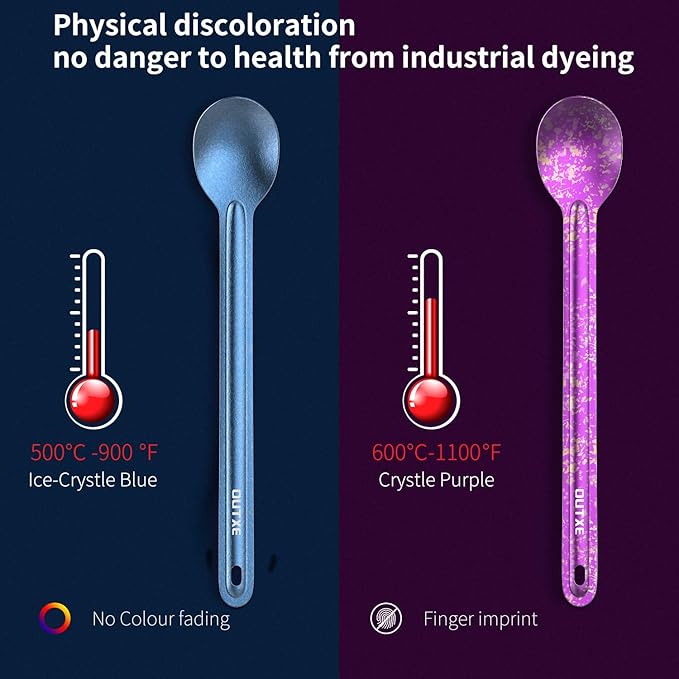 OUTXE Ultralight Titanium Long Handle Fork and Spoon Set