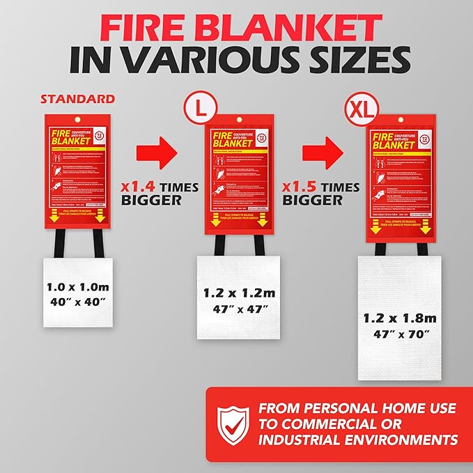 72 HRS XL Emergency Fire Blanket 47"×71" – Fiberglass Fire Safety Tool for Home, Kitchen, Camping, Survival | Extinguisher Alternative for Grill, Welding, Fire Pit