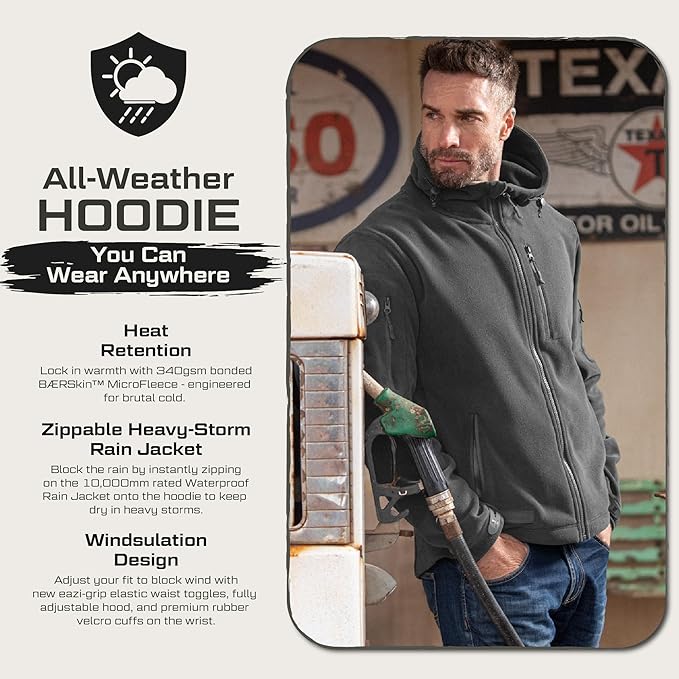Baerskin Tactical Hoodie Jacket for Men 4.0 - Military Style Fleece Sweater for Cold, Rain, Wind or Snow