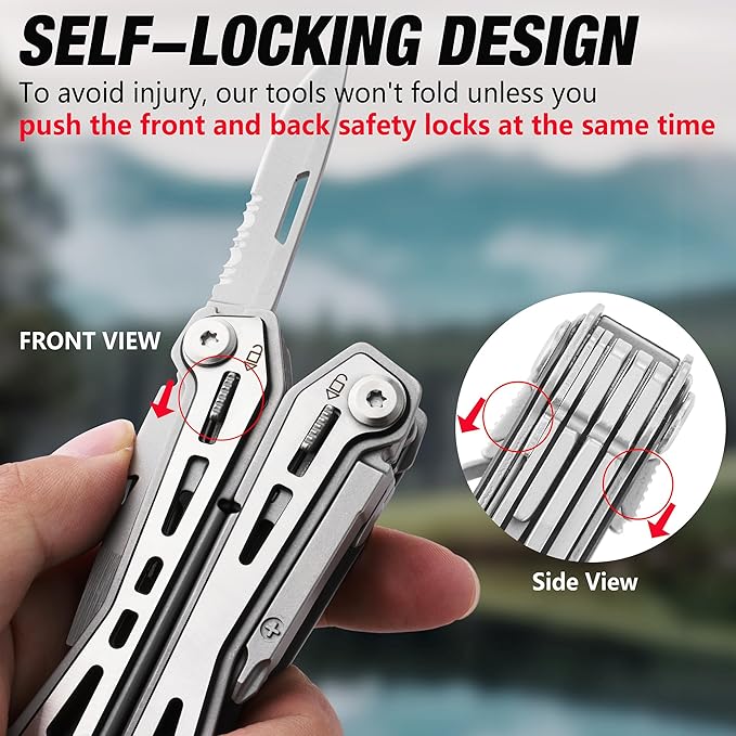 FLISSA 16-in-1 Stainless Steel Multi Tool, Gifts for Men, EDC Multitool with Pocket Knife, Pliers, Belt Clip and Oxford Sheath, Self-locking Utility Multi-Tool for Camping Survival Outdoor