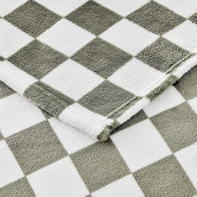 Edenleaf Checkered Blanket Flannel Throw Blankets Soft Cozy Checkered Grid Print Chessboard Gingham Pattern Throws for Bed Sofa Couch for All Seasons, 50x60 Inch, Dark Olive