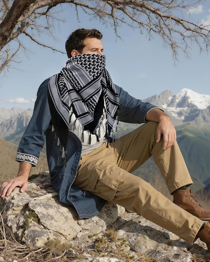 Aonal Military Shemagh Tactical Desert Scarf, 100% Cotton Keffiyeh Neck Head Scarf Wrap for Men Women