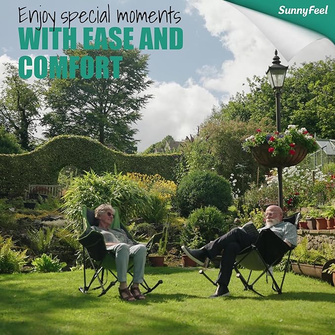 SUNNYFEEL Oversized Rocking Camping Chair 2 Pack, Fully Padded Patio Chair with Side Pocket, High Back Portable Lawn Recliner with Carry Bag, Outdoor Rocker Camp Chairs for Adults Heavy Duty 500 LBS