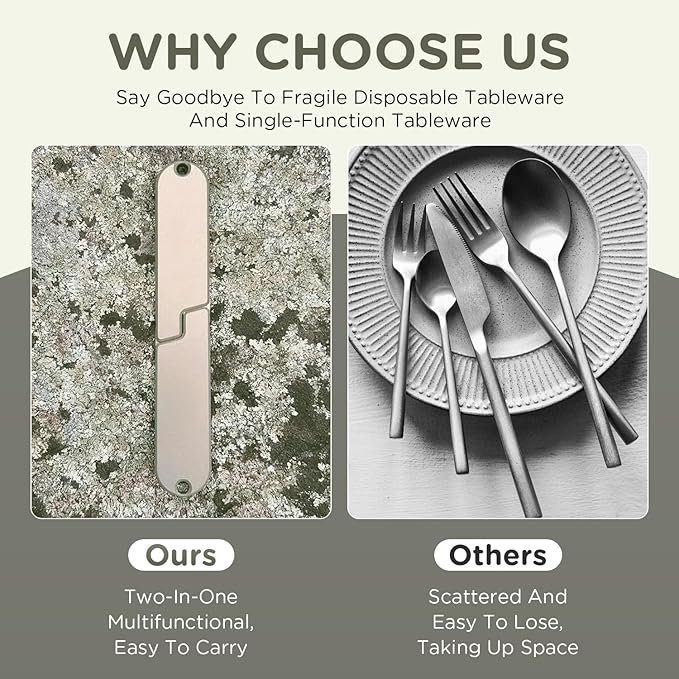 2 in 1 Camping Eating Utensils Set, Respectivem Portable Detachable Knife Spork Cutlery Set, Pocket Cooking Fork Spoon Tool, Multifunction Travel Utensil Silverware Flatware for Hiking