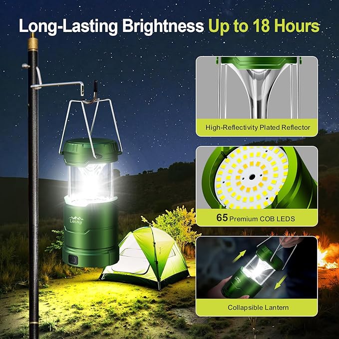 LETMY LED Camping Lantern for Power Outages, 3 Color Modes & Dimmable Battery Powered Lantern, IP65 Waterproof & Collapsible, Lanterns Flashlight Survival Kits for Emergency Hurricane Hiking, 4 Pack