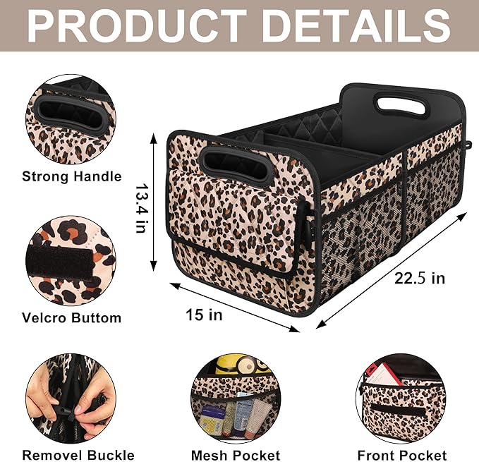 Deosk Trunk Organizer for SUV, Car Organizers and Storage with 6 Pocket, Car Accessories for Women/Men - Large, Leopard Print