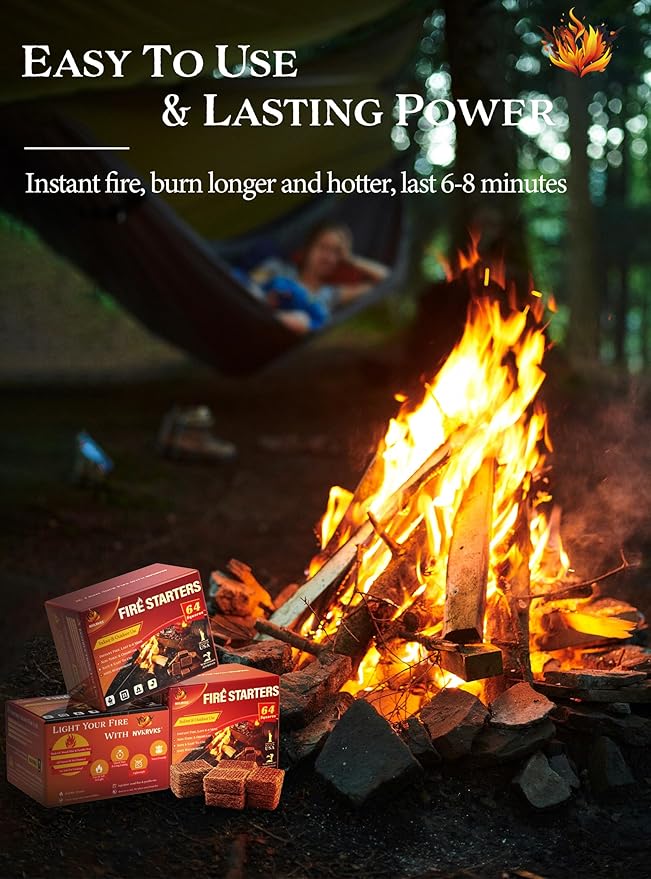 Nvkrvks Fire Starter Squares 192, Natural & Odourless FireStarters Cubes for Campfire, Fireplace, Chimney and Barbecue, Water Resistant, Easy to Ignite, Safe Camping Accessories