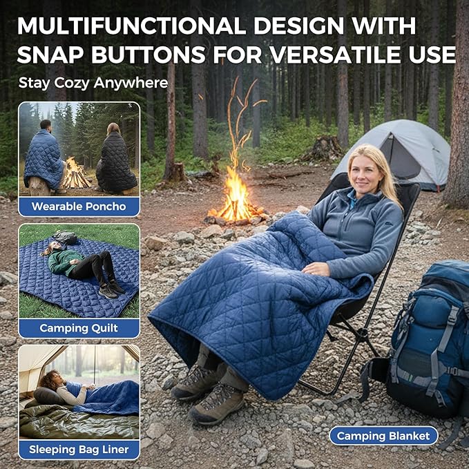 ATEPA Wearable Sleeping Bag, Recycled Water-Resistant Camping Blanket Poncho, Ultralight Packable Stadium Blanket for Outdoor
