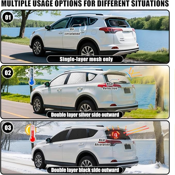 ZATOTOO Car Window Shades for Toyota RAV4 2019-2024 Sun Shade for Side Window & Rear Windshield Window Double Layer for Privacy Protection UV Heat Insulation for Camping Parking(No Front Windshield)