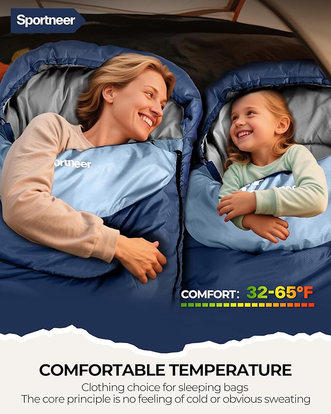 Sportneer Sleeping Bag for Adults & Kids, Cold Weather & Warm Waterproof Camping Sleeping Bag, Compact Portable for Camping Hiking & Travel