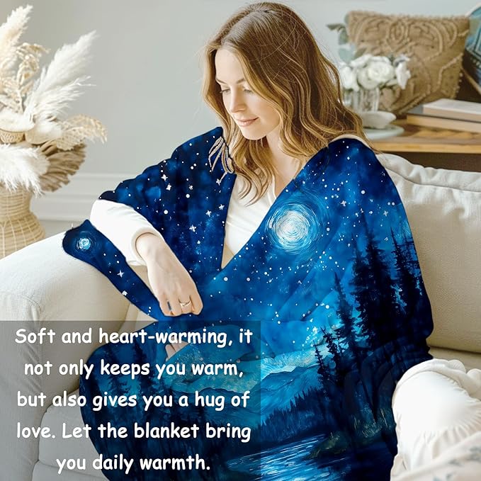 Starry Night Forest Flannel Blanket, Starry Night Gifts, Nature-Themed Blanket for Women, Soft Lightweight Throw Blankets for Bed Home Travel Decor 60" x 80"