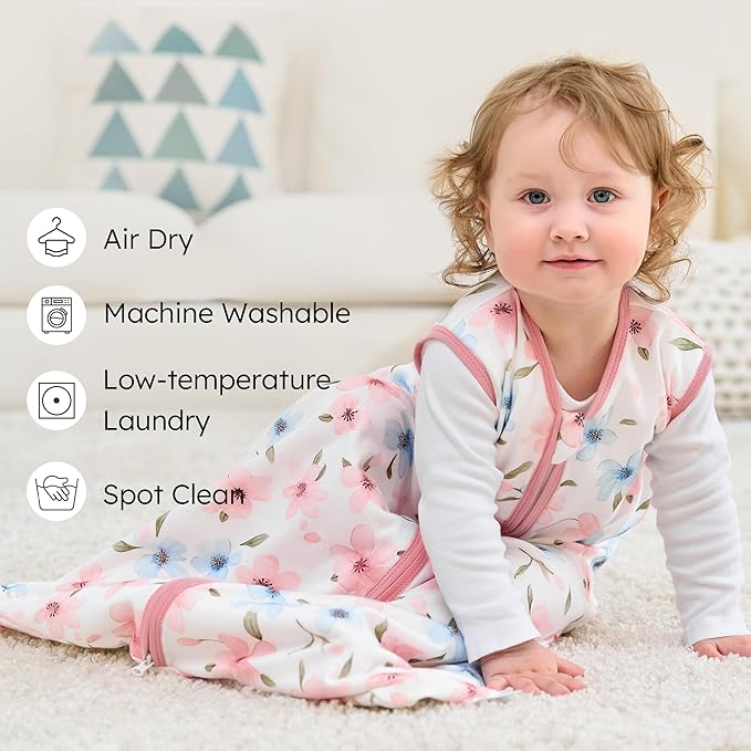 Baby Sleep Sack 6-12 months, 100% Cotton Sleeping Sack for Newborn and Infant, 3 Pack Baby Wearable Blanket, 0.5 Tog Lightweight Double Zipper Sleep Bag Medium Pink Butterfly Flower