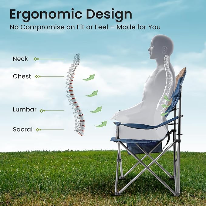 Oversized Camping Chair Heavy Duty- Portable Folding Chair, Cup Holder & Waterproof Phone Case for Adults, Beach, Hiking, Backyard (Blue & Brown, 2 PCS-21)