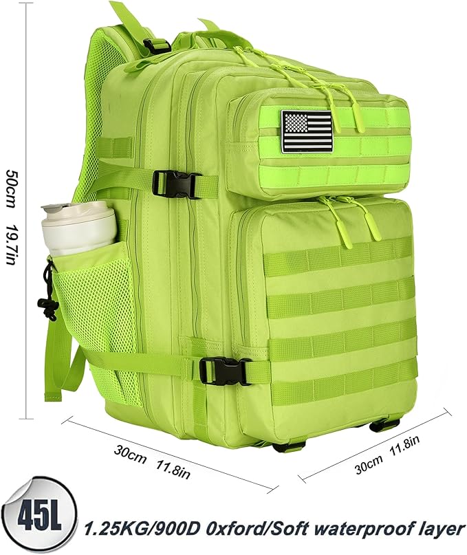 Lovelinks21 45L Tactical Assault Backpack 3 day assault pack with Molle Waterproof backpack Rucksack for Tactical Backpacks (Fluorescent Green)