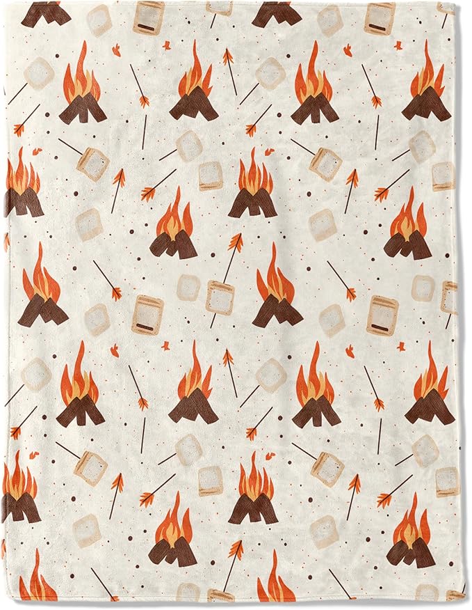 Campfire Fleece Blanket - Lightweight Soft Cozy Gifts Throw for Camper Lovers,Women,Adult,Toasted Marshmallow Flame Blankets,Home Room Relaxing Night Indoors Modern Artistic Decor 60x80in