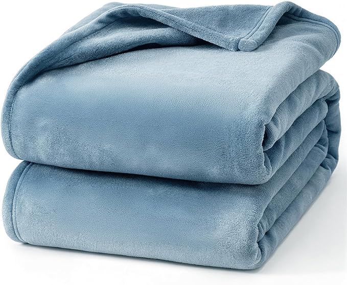Hansleep Fleece Washed Blue Full Blanket, Super Soft Flannel Fuzzy Plush Cozy Blanket for All Seasons, Washed Blue, Full 84x90 Inches