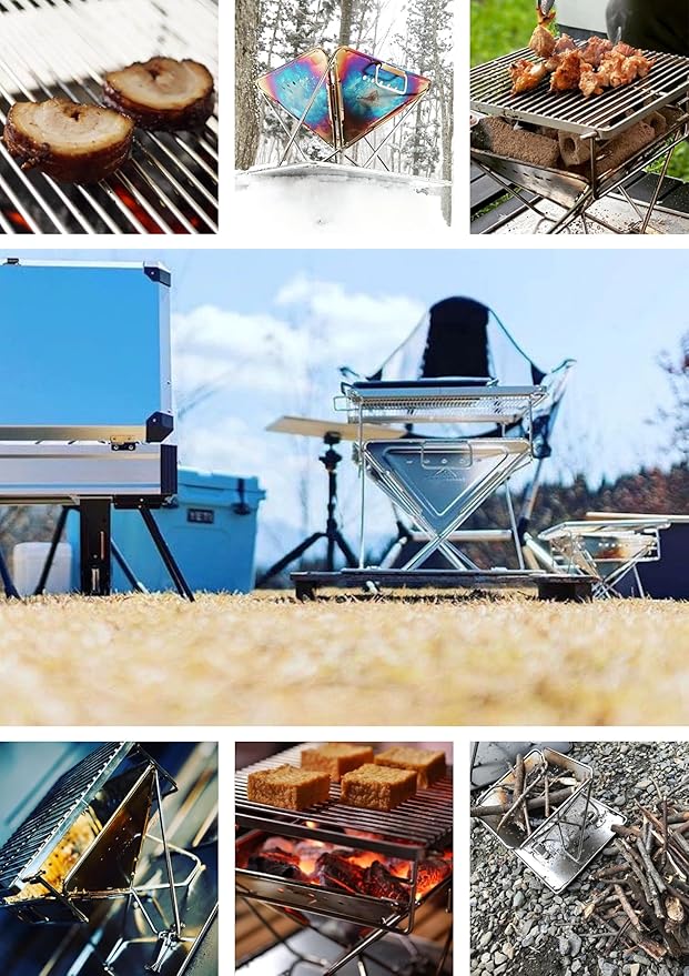 CAMPINGMOON X-MINI PRO Portable Charcoal Grill 9.65 Inch Stainless Steel Tabletop Grill Fire Pit 3 Level Adjustable Height Grill for Camping Outdoor Cooking Barbecue Carry Bag