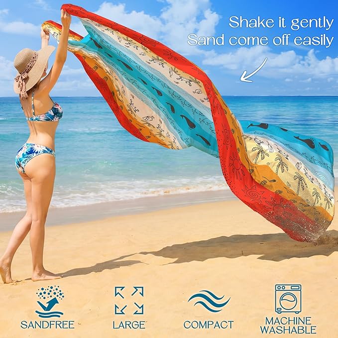 BYDOLL Beach Blanket Waterproof Sandproof Large Sand Free, 78''X81'' Oversized Sandless Lightweight Blanket Picnic Mat for Beach Travel Camping Hiking with Stakes