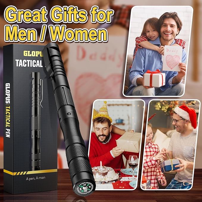 Birthday Gifts for Dad Him Husband, 9 In 1 Tactical Pen, Edc Multitool Pen with Bottle Opener, Window Breaker and Screwdriver, Survival Gear for Camping Hiking, Tactical Gear