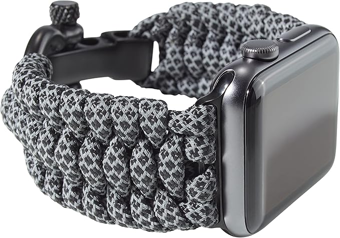 Savior Survival Gear Paracord Watch Band, Compatible with Apple Watch Band 49mm 46mm 45mm 44mm 42mm, iWatch Band Series Ultra 10 9 8 7 6 5 4 3 2 1 SE, Adjustable strap for men (Black Reflective,Large)