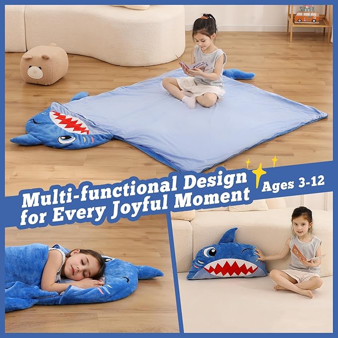 Kids Sleeping Bag, Plush Toddler Slumber Bag 2-in-1 Pillow, Soft Sleeping Bag, Nap Mats for Preschool,Daycare,Travel,Gift, Ages 3-12