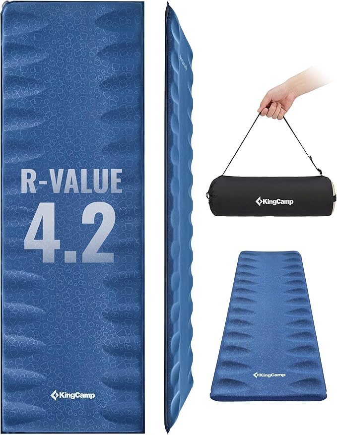 KingCamp Sleeping Pad for Camping, Rollover Prevention Self Inflating Sleeping Pad Camping Mattress Foam Mat with Butterfly Edge Cut for Outdoor & Indoor, Tent Cot Car Backpacking, PVC Free