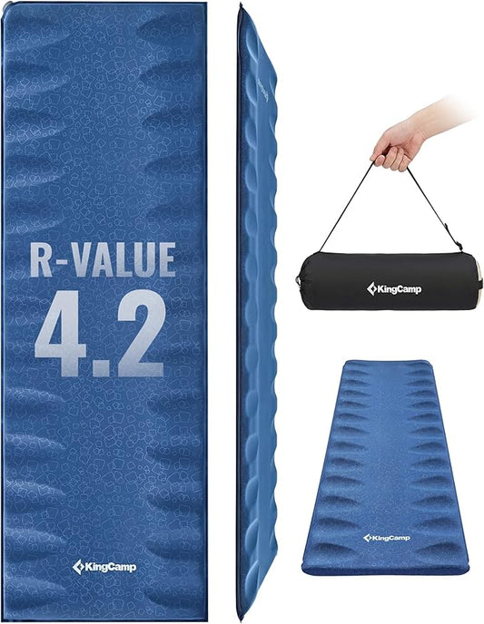 KingCamp Sleeping Pad for Camping, Rollover Prevention Self Inflating Sleeping Pad Camping Mattress Foam Mat with Butterfly Edge Cut for Outdoor & Indoor, Tent Cot Car Backpacking, PVC Free