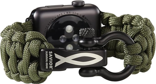 Savior Survival Gear Paracord Watch Band - Compatible with Apple Watch Band 49mm 46mm 45mm 44mm 42mm - iWatch Band Series Ultra 10 9 8 7 6 5 4 3 2 1 SE – Adjustable strap for men (Green, X-Large)